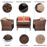 Wide Rattan Double Contiguous Rattan Four-Piece Suit 1 Double 2 Single 1 Double Coffee Table Brown