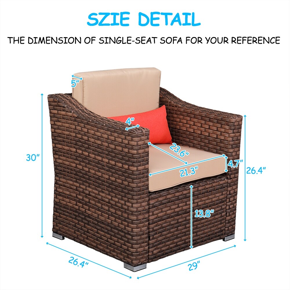 Wide Rattan Double Contiguous Rattan Four-Piece Suit 1 Double 2 Single 1 Double Coffee Table Brown