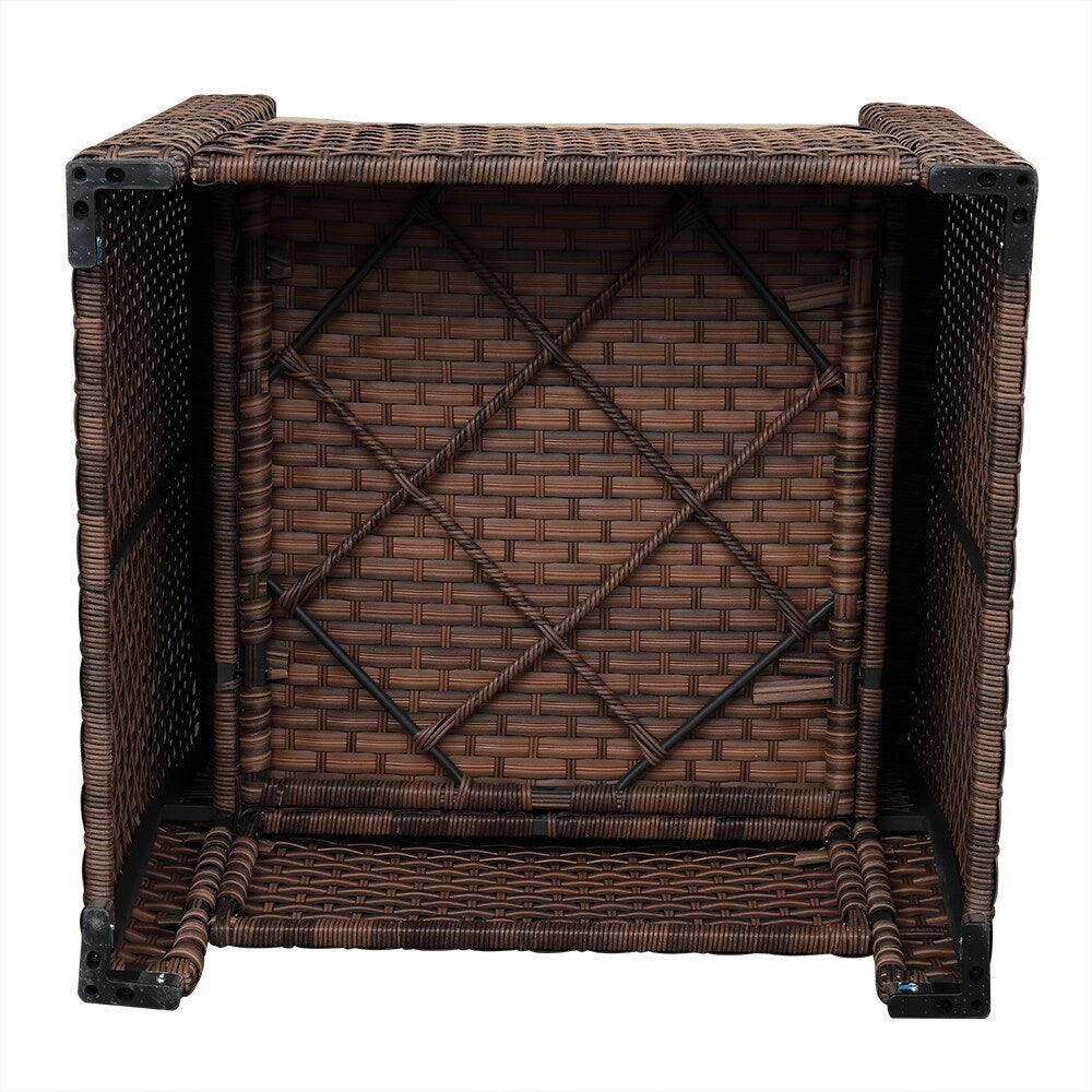 Wide Rattan Double Contiguous Rattan Four-Piece Suit 1 Double 2 Single 1 Double Coffee Table Brown