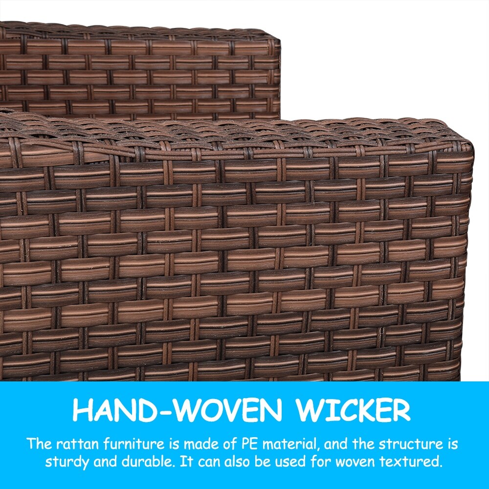Wide Rattan Double Contiguous Rattan Four-Piece Suit 1 Double 2 Single 1 Double Coffee Table Brown