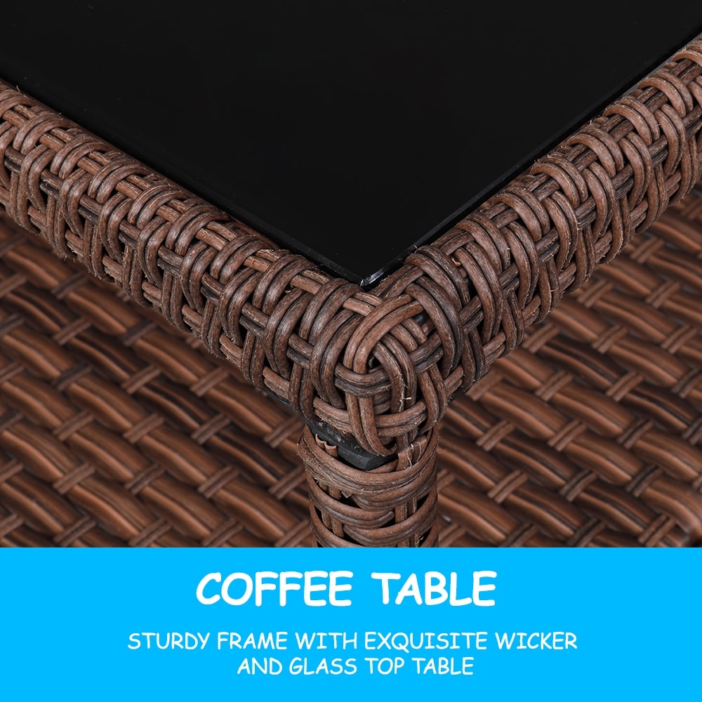 Wide Rattan Double Contiguous Rattan Four-Piece Suit 1 Double 2 Single 1 Double Coffee Table Brown