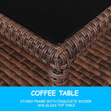 Wide Rattan Double Contiguous Rattan Four-Piece Suit 1 Double 2 Single 1 Double Coffee Table Brown