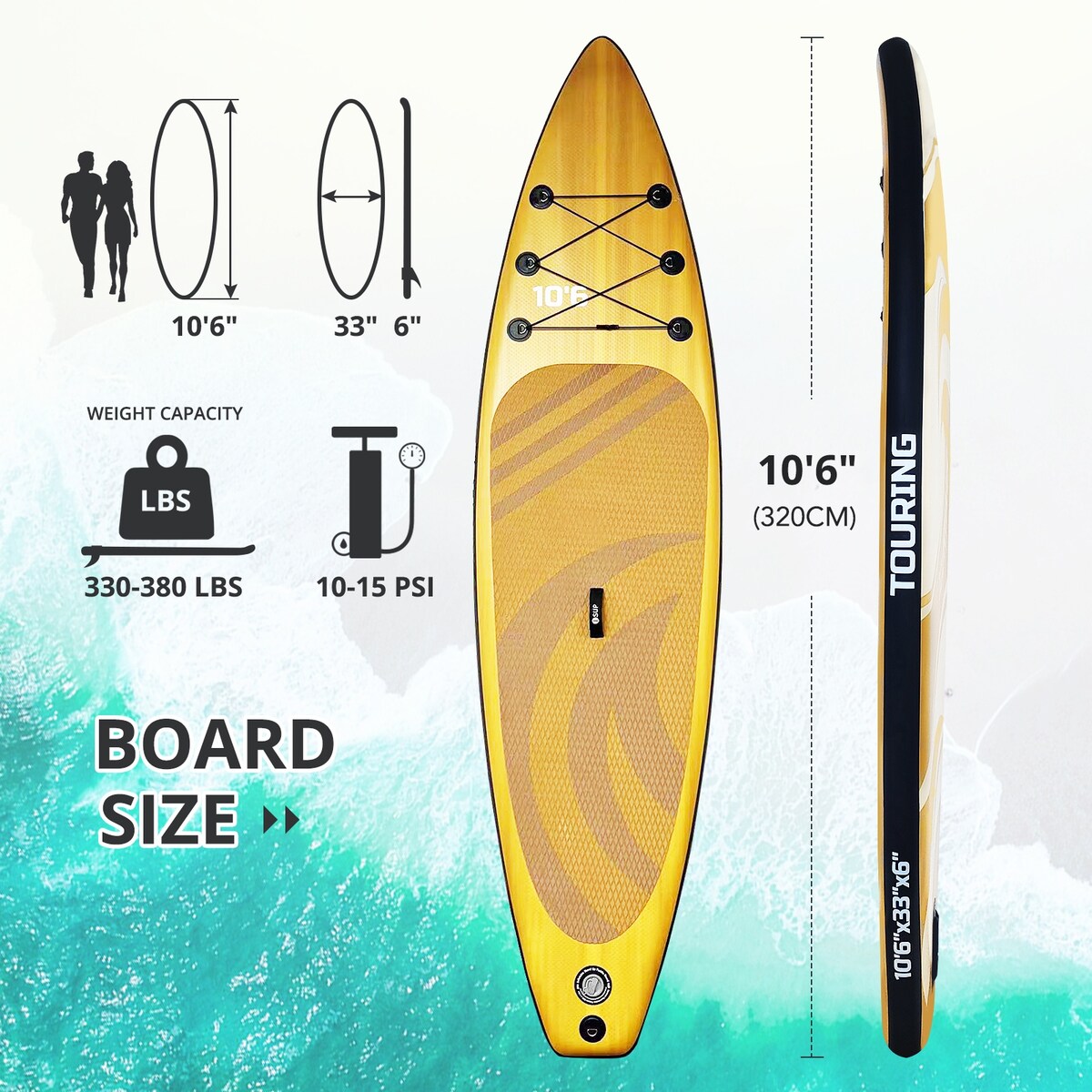 Wide Stable Inflatable Stand Up Paddle Board - Yellow