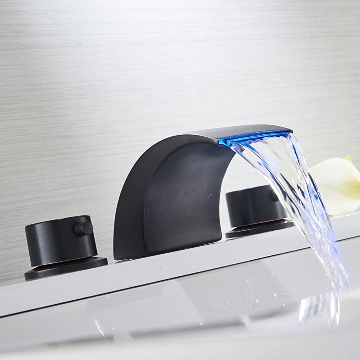 Widespread 2-Handle Bathroom Faucet With Led Light And Pop Up Drain