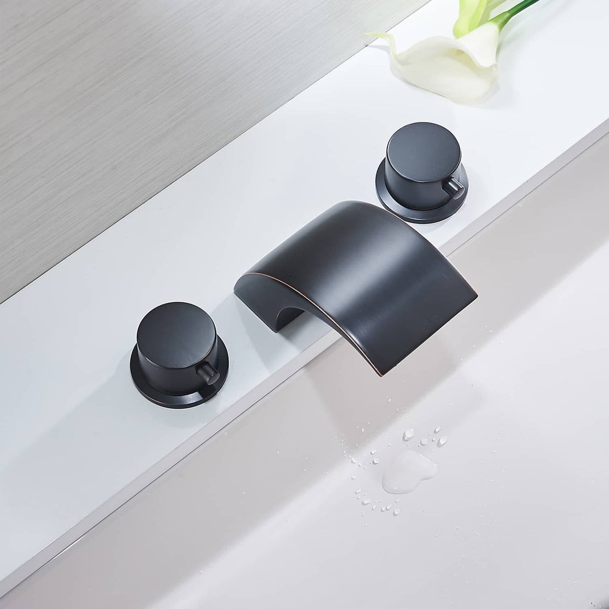 Widespread Bathroom Sink Faucet Waterfall Double Handle Bathroom Faucets 3 Hole 8 Inch Basin Vanity Mixer Taps With Valve