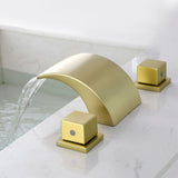 Widespread Bathroom Sink Faucet With Valve 8 Inch Waterfall Bathroom Faucets 3 Holes Modern Double Handle Basin Vanity Mixer Tap