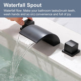 Widespread Bathroom Sink Faucet With Valve 8 Inch Waterfall Bathroom Faucets 3 Holes Modern Double Handle Basin Vanity Mixer Tap