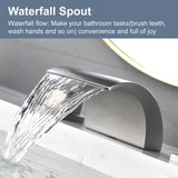 Widespread Bathroom Sink Faucet With Valve 8 Inch Waterfall Bathroom Faucets 3 Holes Modern Double Handle Basin Vanity Mixer Tap