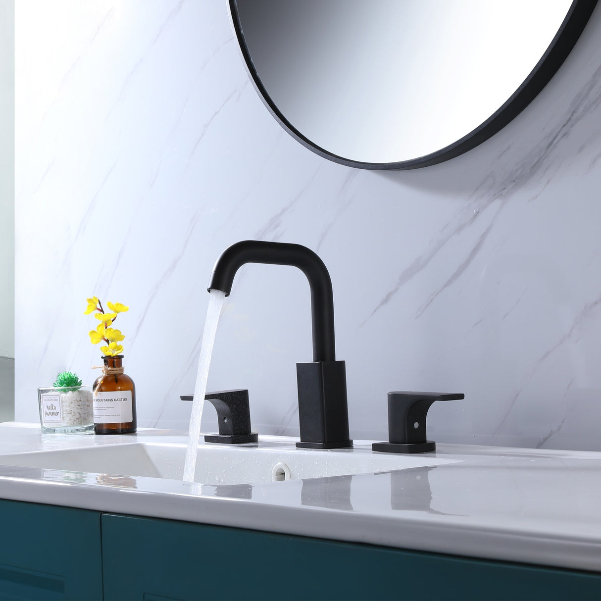 Widespread Double Handles Bathroom Faucet With Swivel Spout