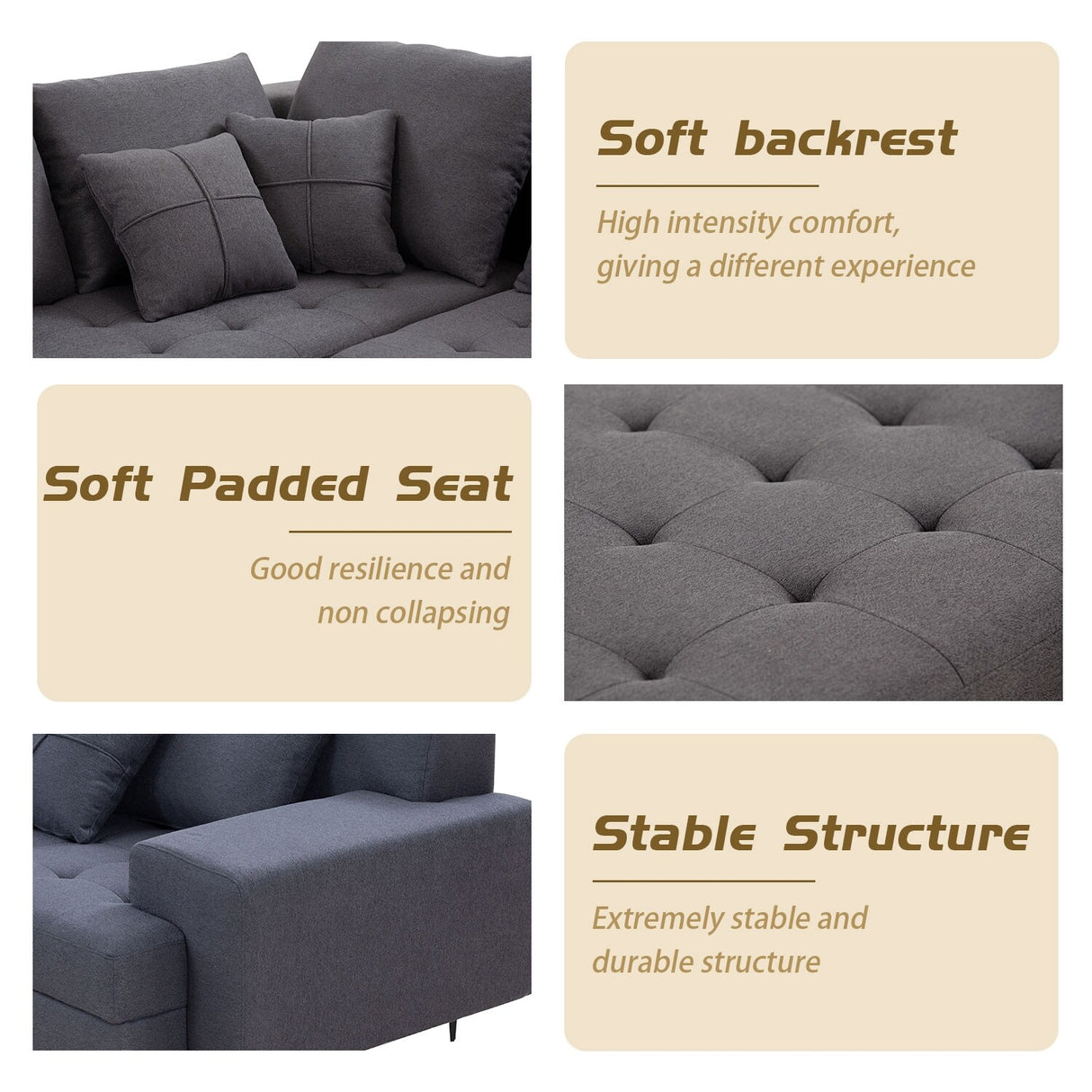 L Shaped Large Upholstered Fabric Couch Sectional Sleeper Sofa with Ottoman