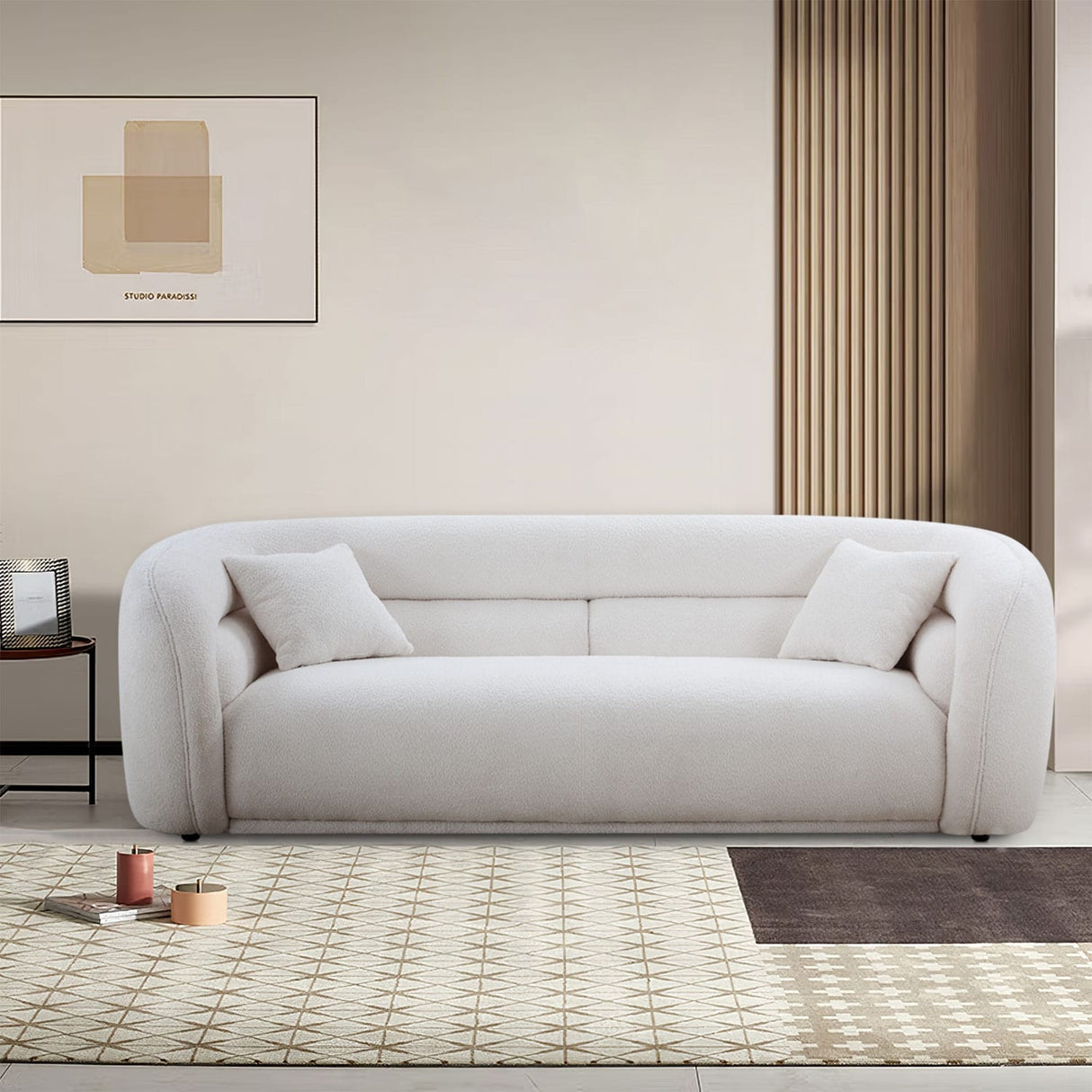 Modern Contemporary 91" Upholstered Curved Sofa With 2 Pillows for Living Room