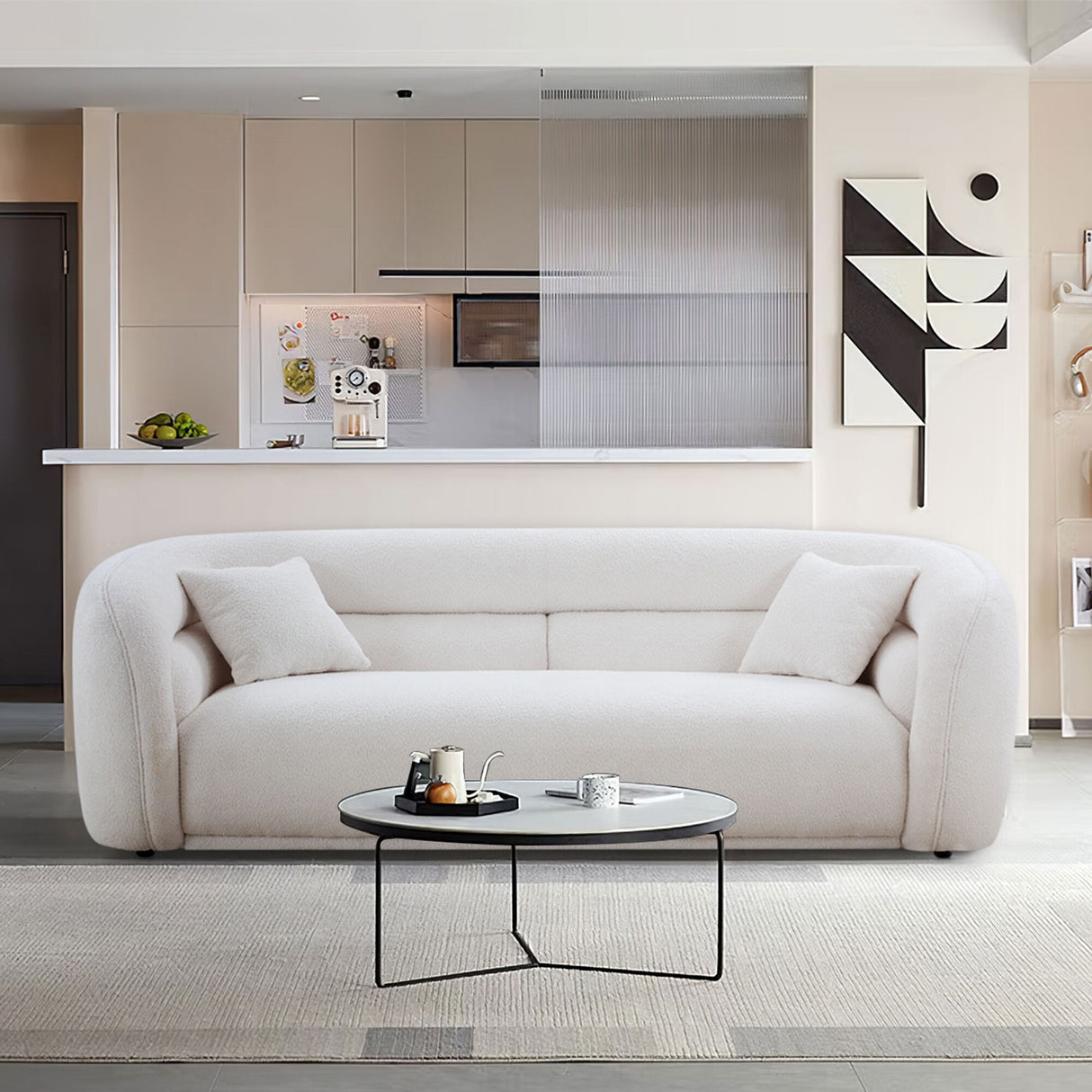 Modern Contemporary 91" Upholstered Curved Sofa With 2 Pillows for Living Room