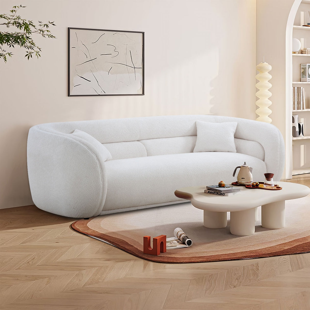 Modern Contemporary 91" Upholstered Curved Sofa With 2 Pillows for Living Room