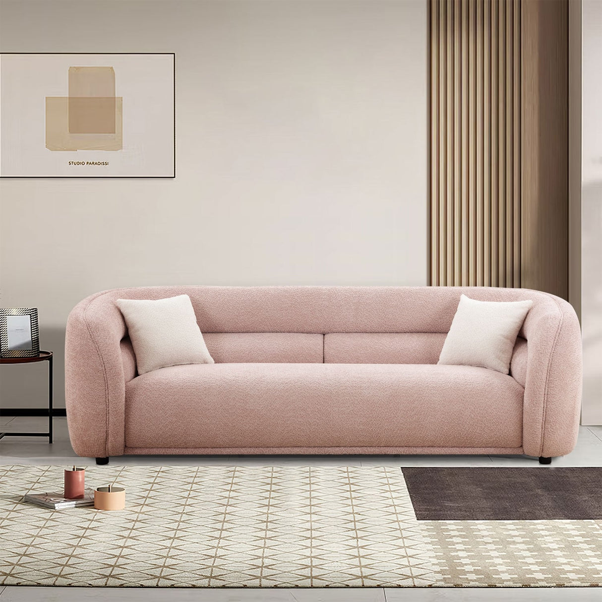 Modern Contemporary 91" Upholstered Curved Sofa With 2 Pillows for Living Room