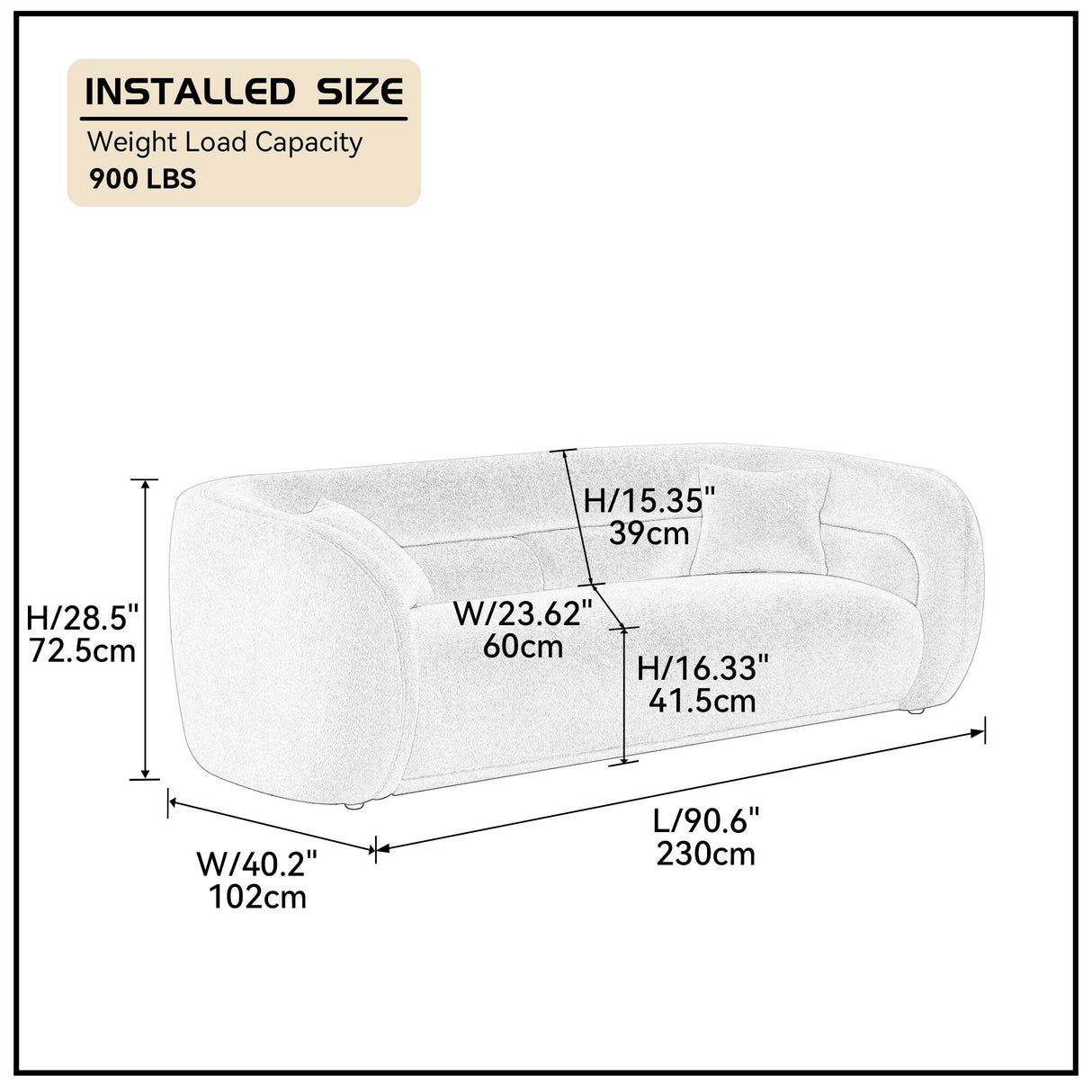 Modern Contemporary 91" Upholstered Curved Sofa With 2 Pillows for Living Room