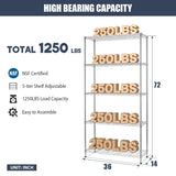 Furniture of America 5-Tier NSF Certified Heavy Duty Indoor Wire Shelving Rack, 36 x 14 x 72