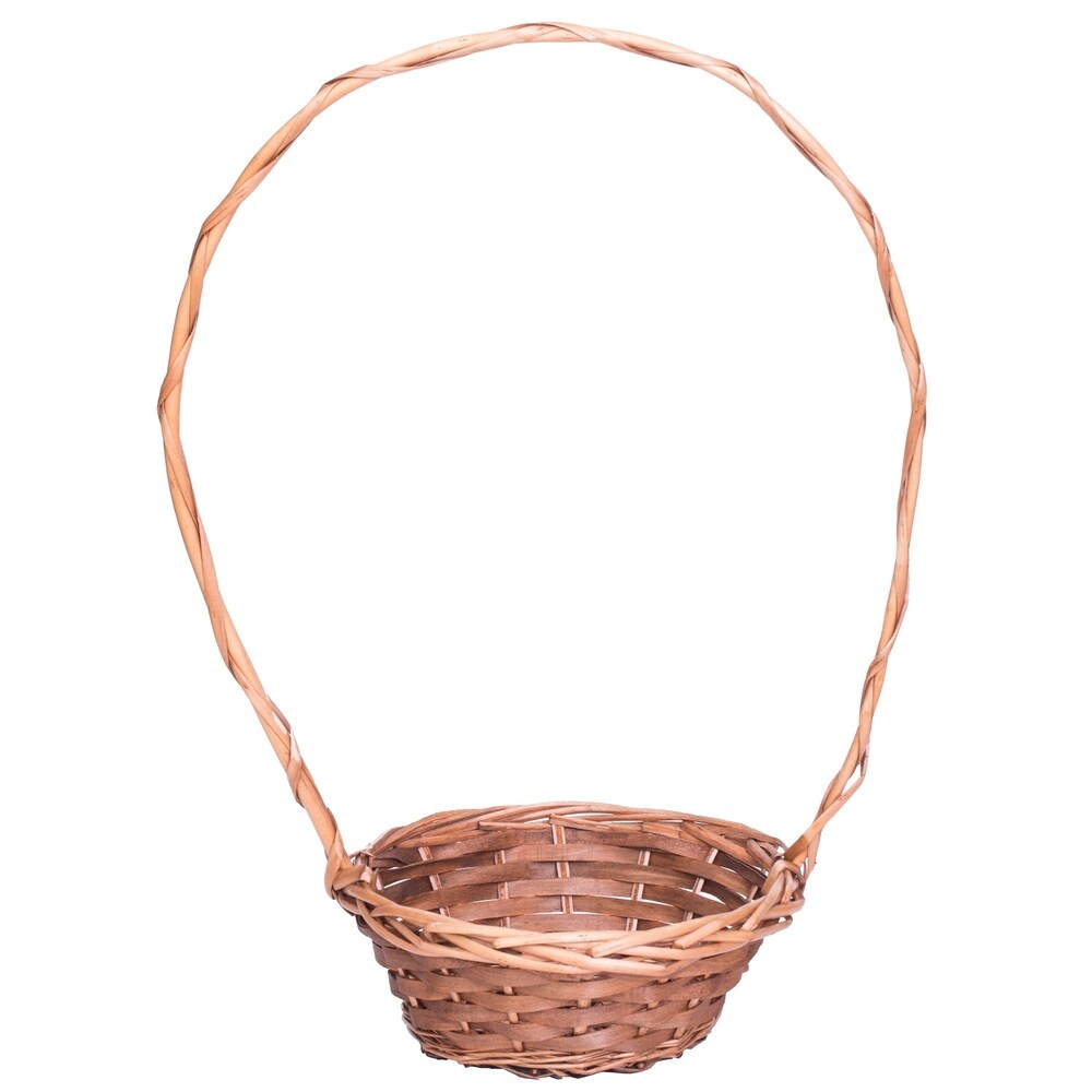 Willow Brown Round Shaped Basket with High Handle