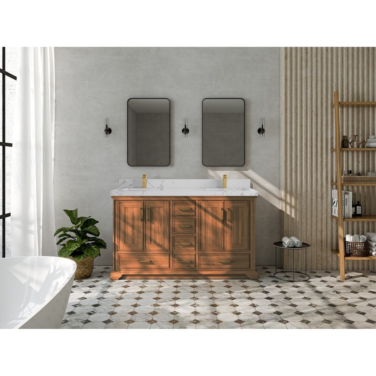 Willow Collections 60 in. W x 22 in. D Charlotte Teak Double Sink Bathroom Solid Teak Vanity with Countertop