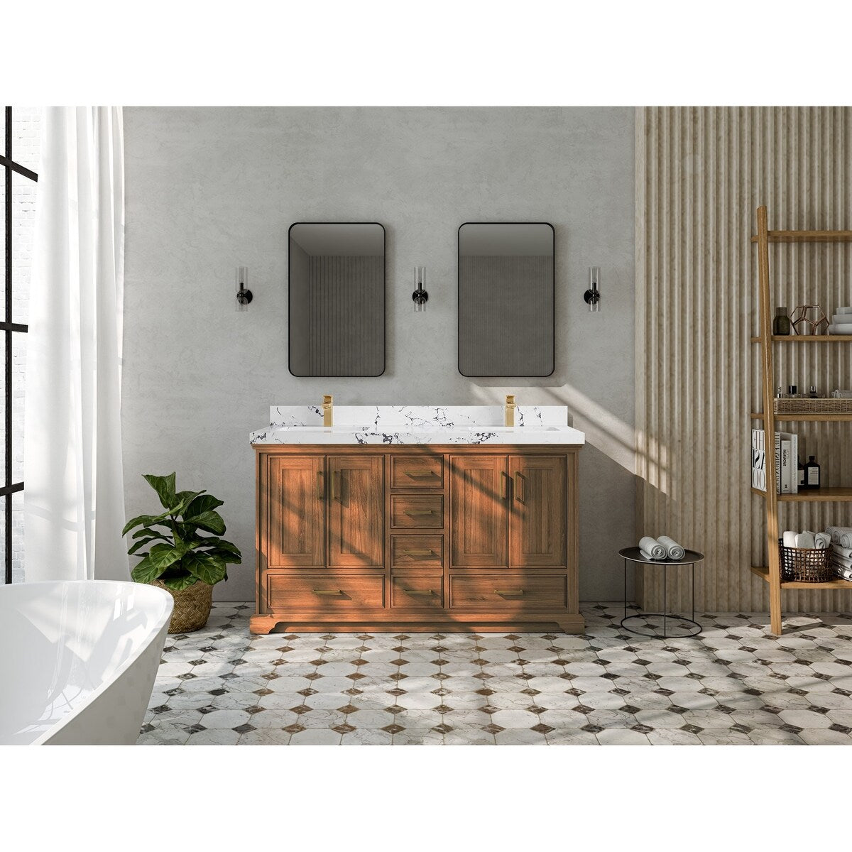 Willow Collections 60 in. W x 22 in. D Charlotte Teak Double Sink Bathroom Solid Teak Vanity with Countertop