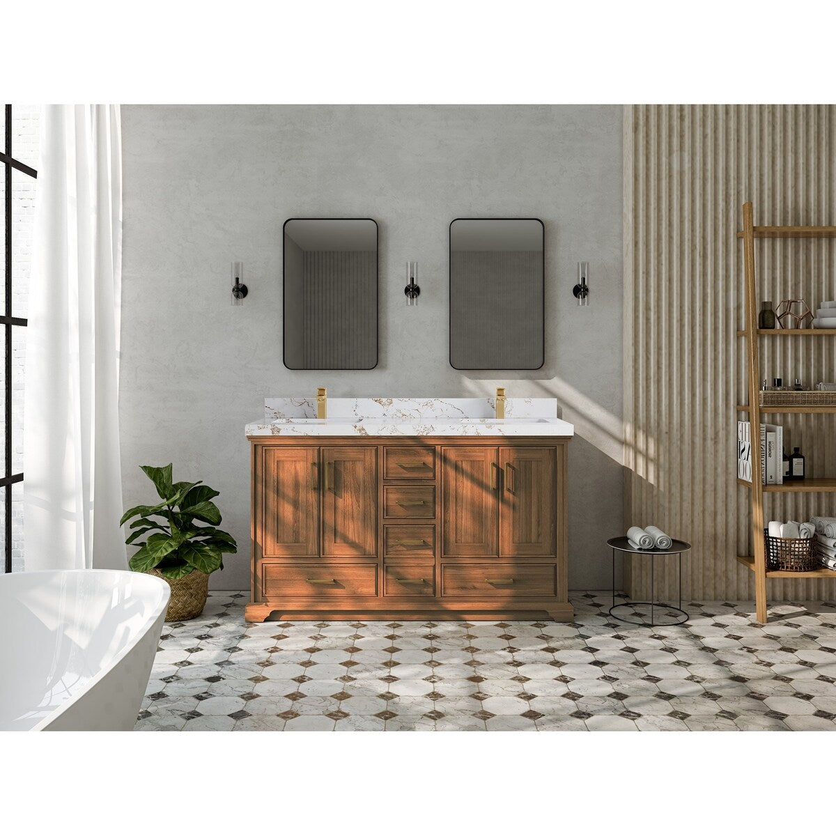 Willow Collections 60 in. W x 22 in. D Charlotte Teak Double Sink Bathroom Solid Teak Vanity with Countertop