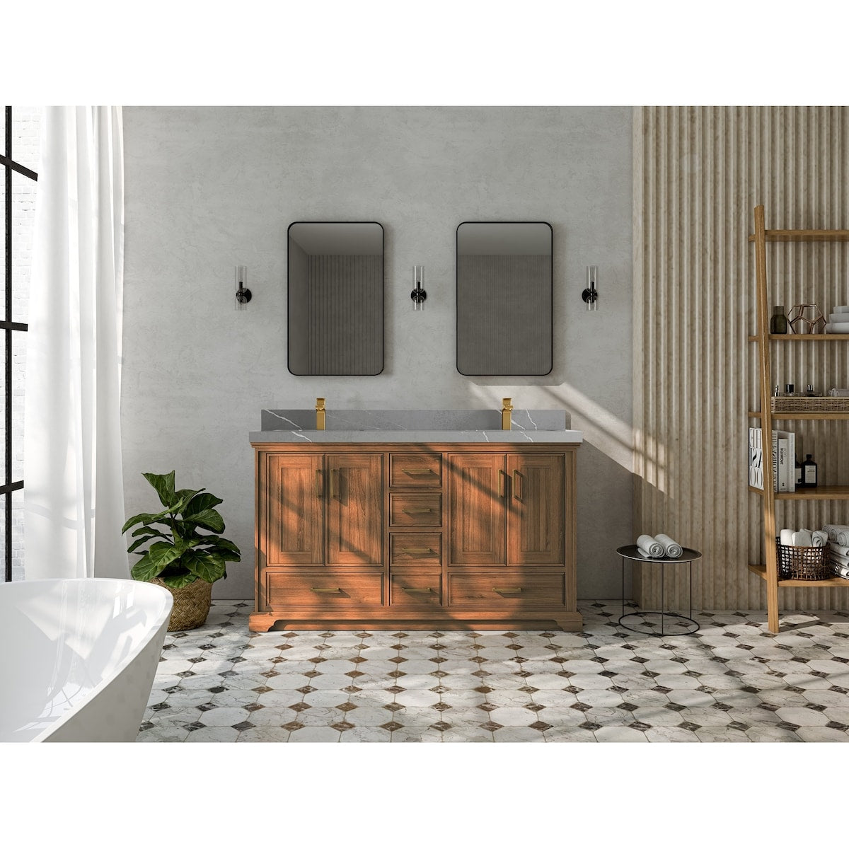 Willow Collections 60 in. W x 22 in. D Charlotte Teak Double Sink Bathroom Solid Teak Vanity with Countertop