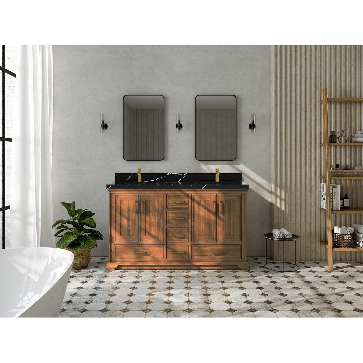 Willow Collections 60 in. W x 22 in. D Charlotte Teak Double Sink Bathroom Solid Teak Vanity with Countertop