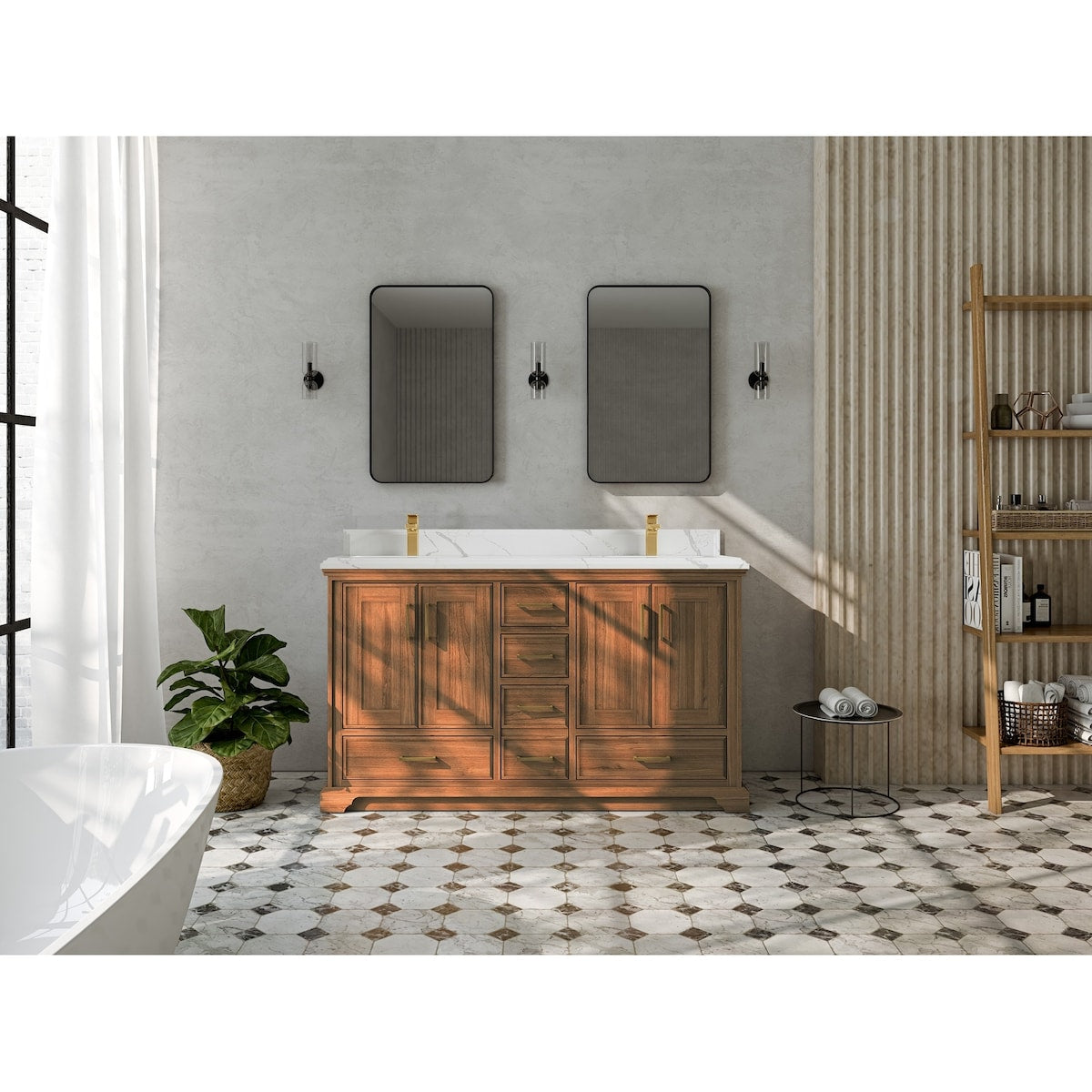 Willow Collections 60 in. W x 22 in. D Charlotte Teak Double Sink Bathroom Solid Teak Vanity with Countertop