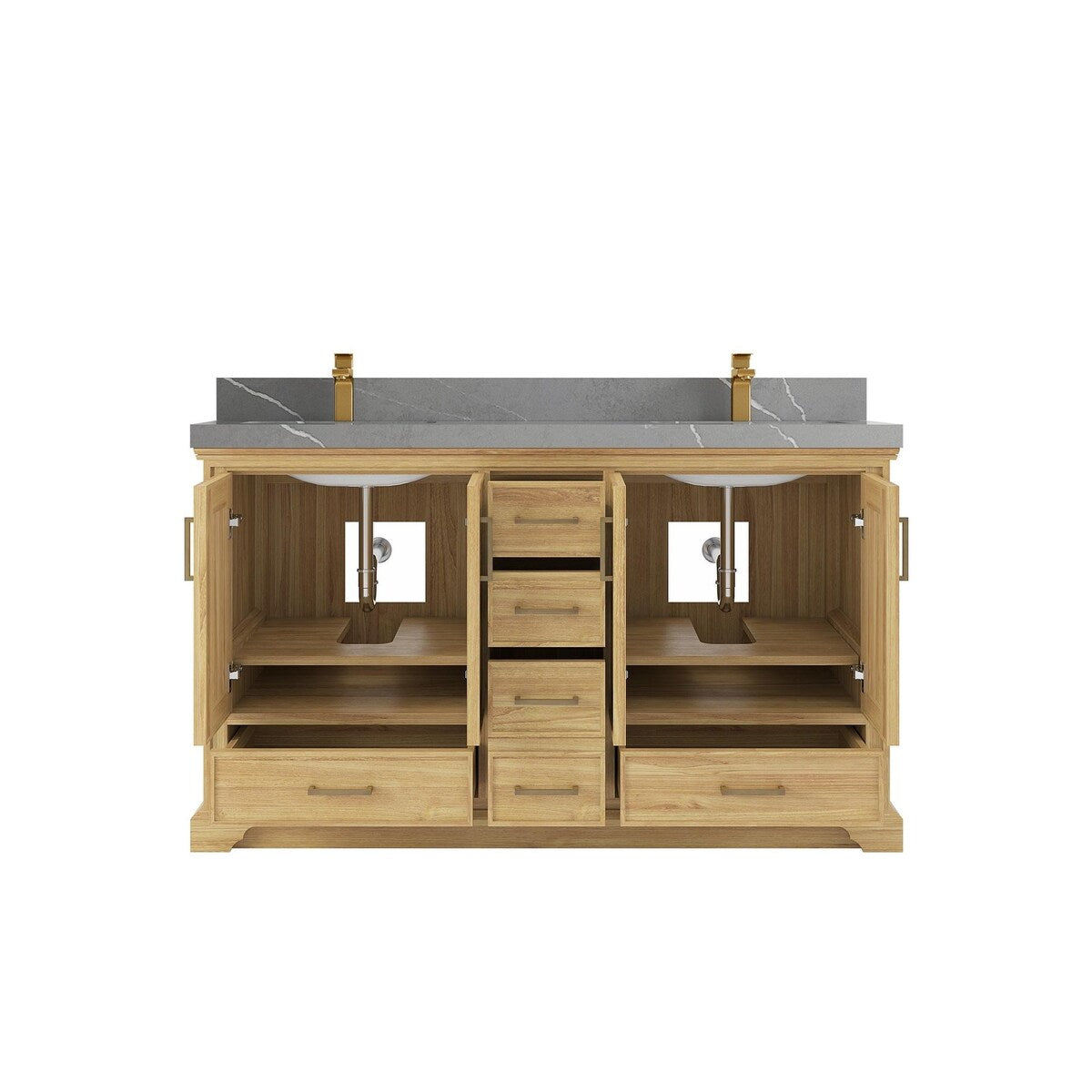 Willow Collections 60 in. W x 22 in. D Charlotte Teak Double Sink Bathroom Solid Teak Vanity with Countertop