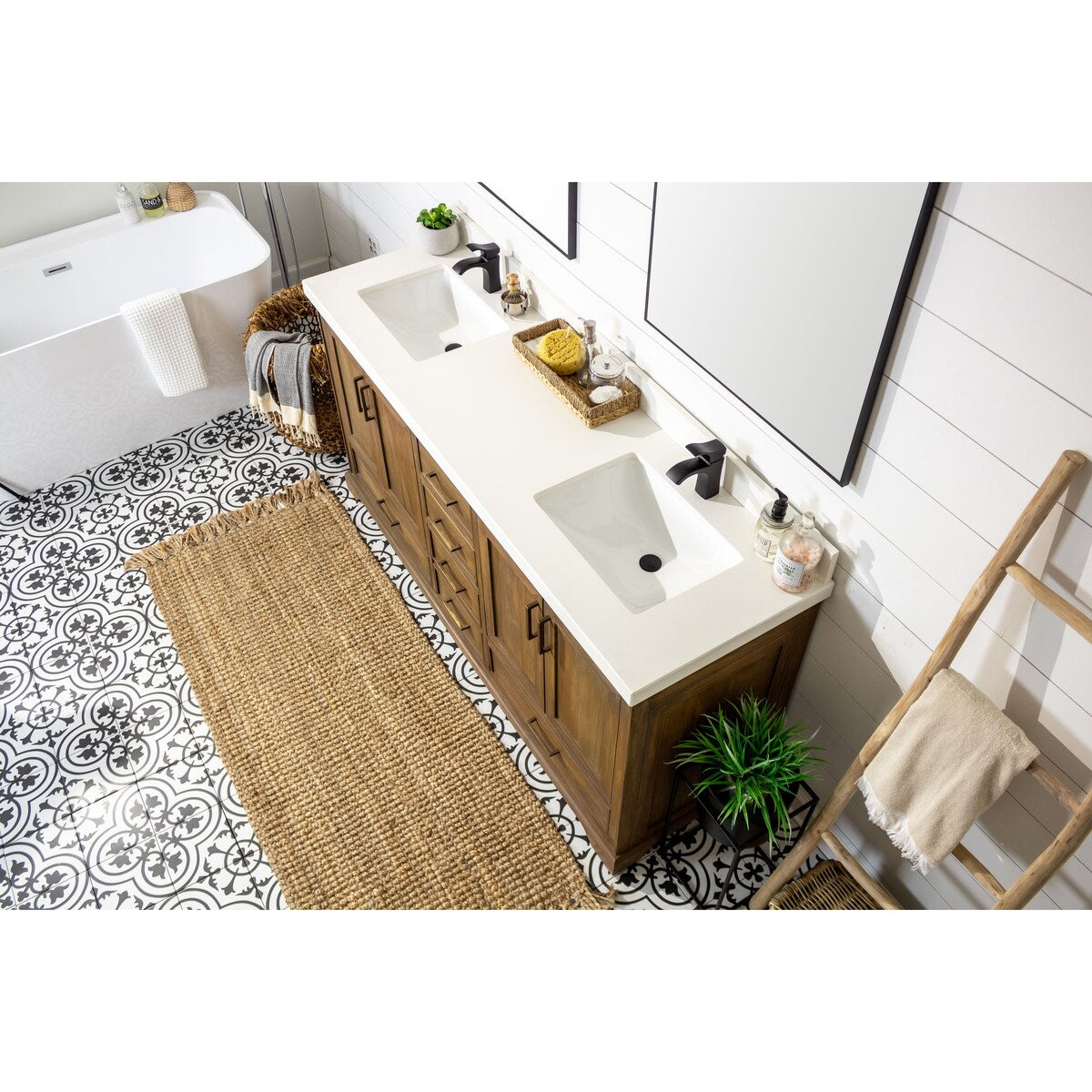 Willow Collections 60 in. W x 22 in. D Charlotte Teak Double Sink Bathroom Solid Teak Vanity with Countertop