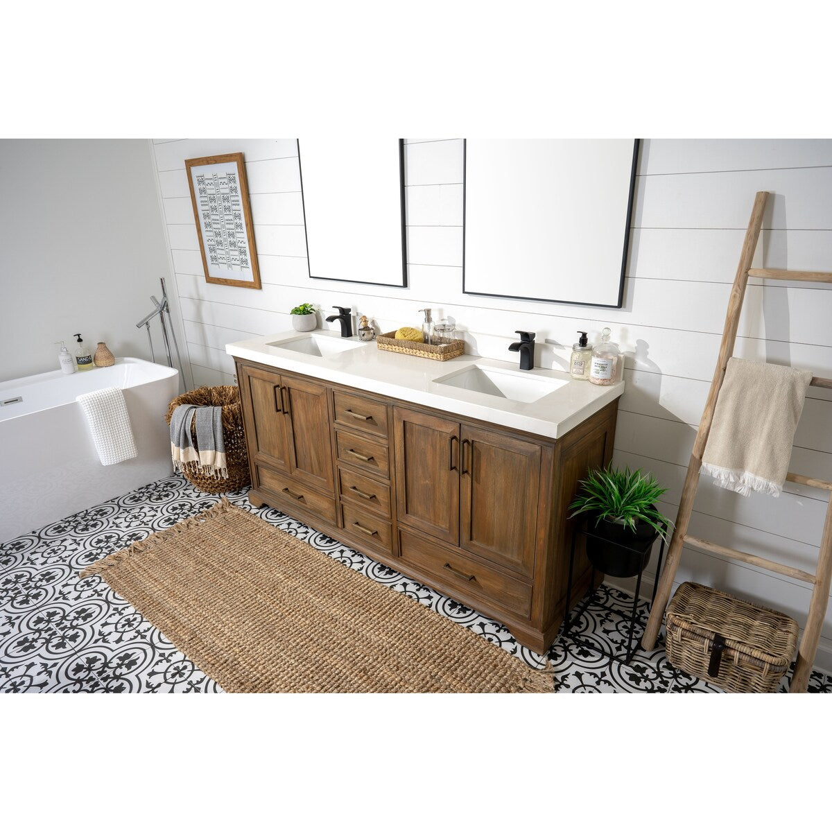 Willow Collections 60 in. W x 22 in. D Charlotte Teak Double Sink Bathroom Solid Teak Vanity with Countertop