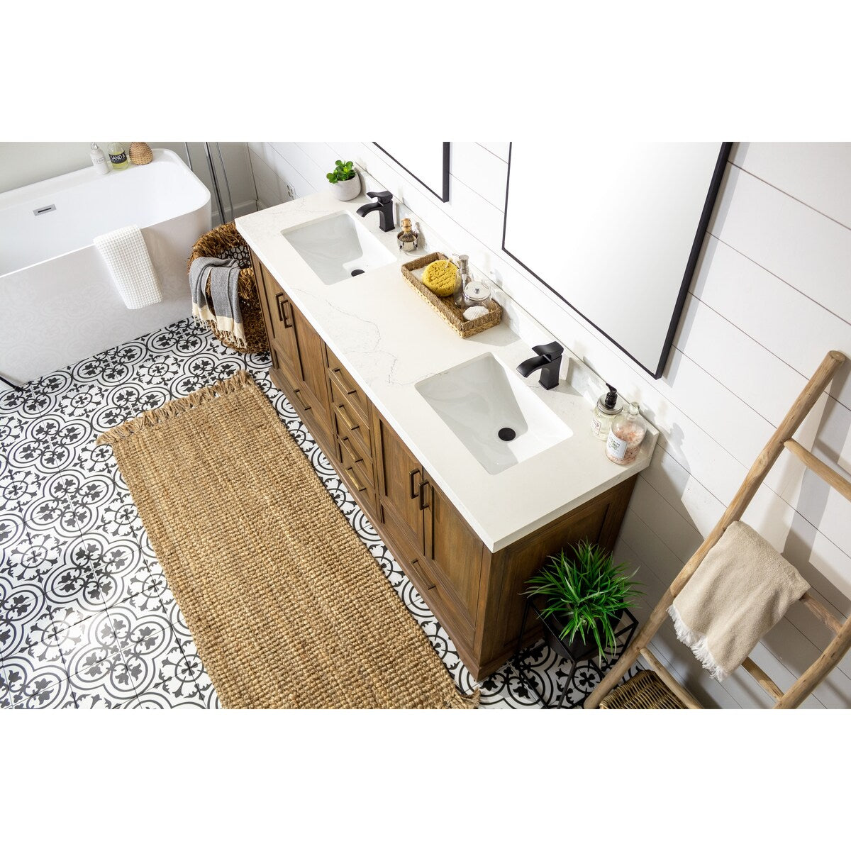 Willow Collections 60 in. W x 22 in. D Charlotte Teak Double Sink Bathroom Solid Teak Vanity with Countertop