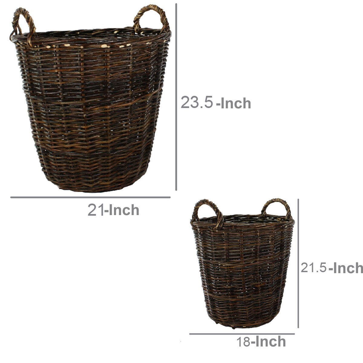 Willow Handwoven Basket with Curved Handles, Set of 2, Brown