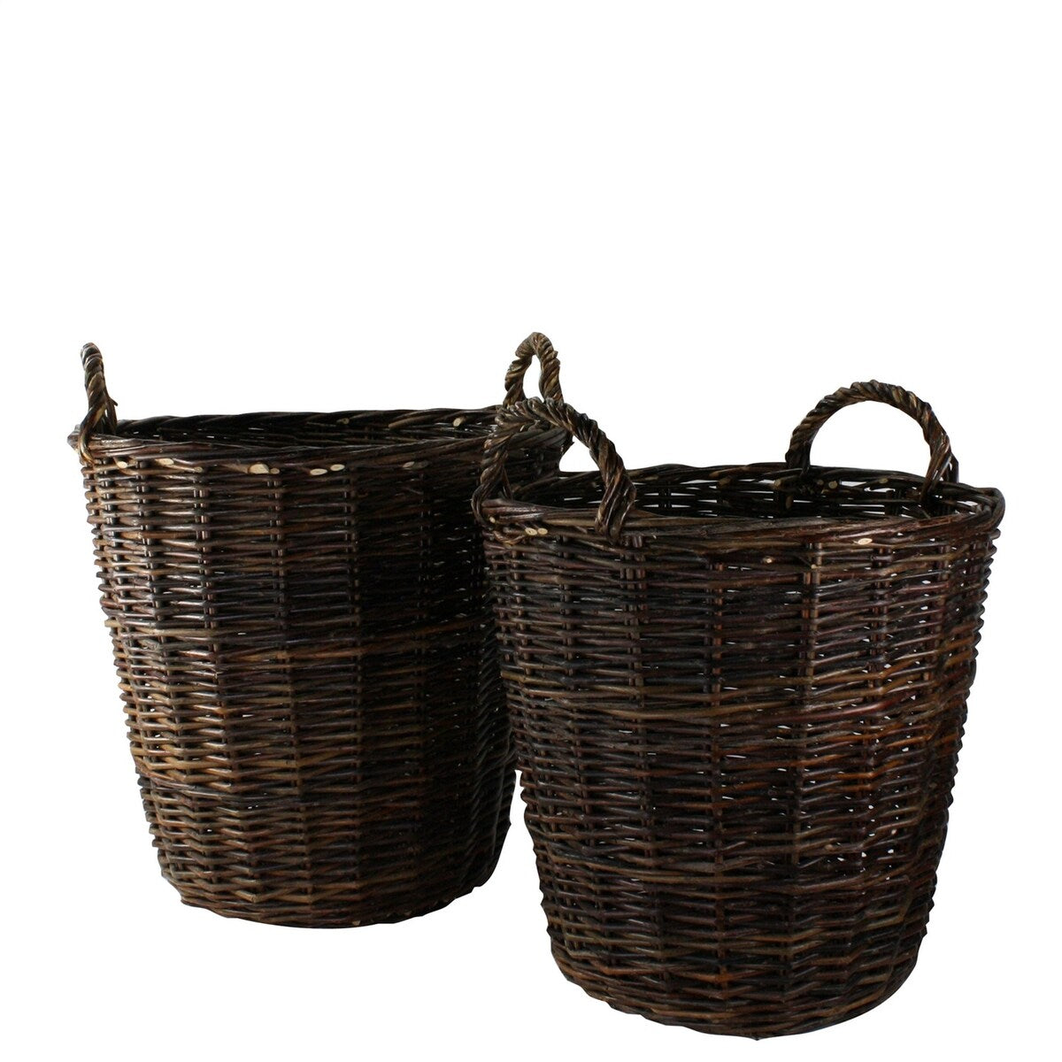 Willow Handwoven Basket with Curved Handles, Set of 2, Brown
