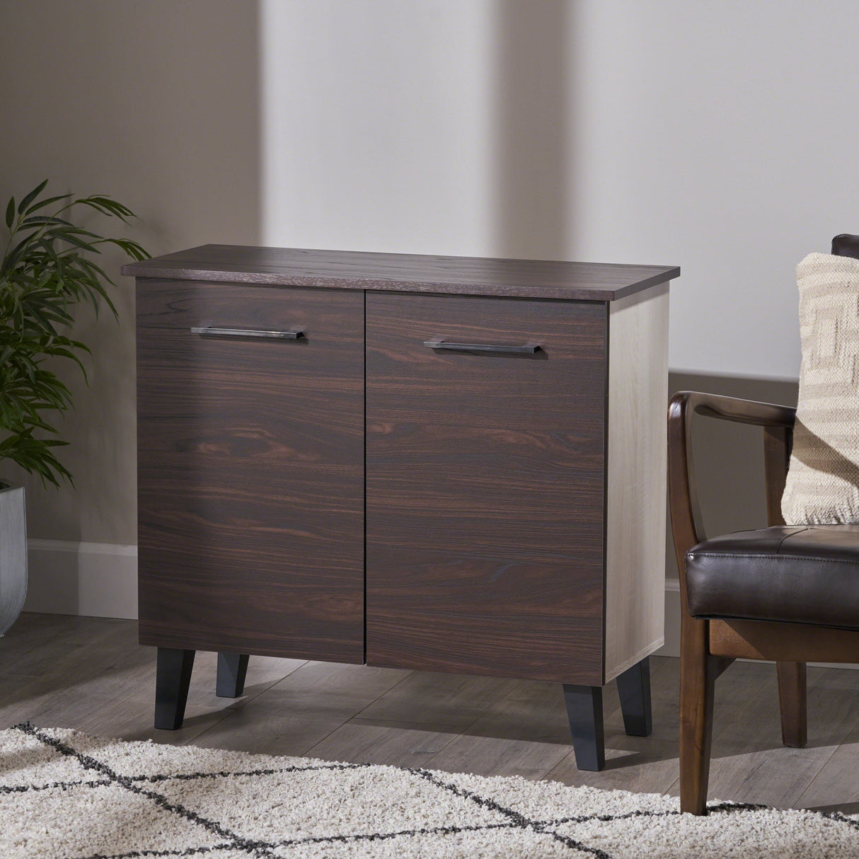 Wilnona Mid-Century 3-Shelf Faux Wood Cabinet by Christopher Knight Home