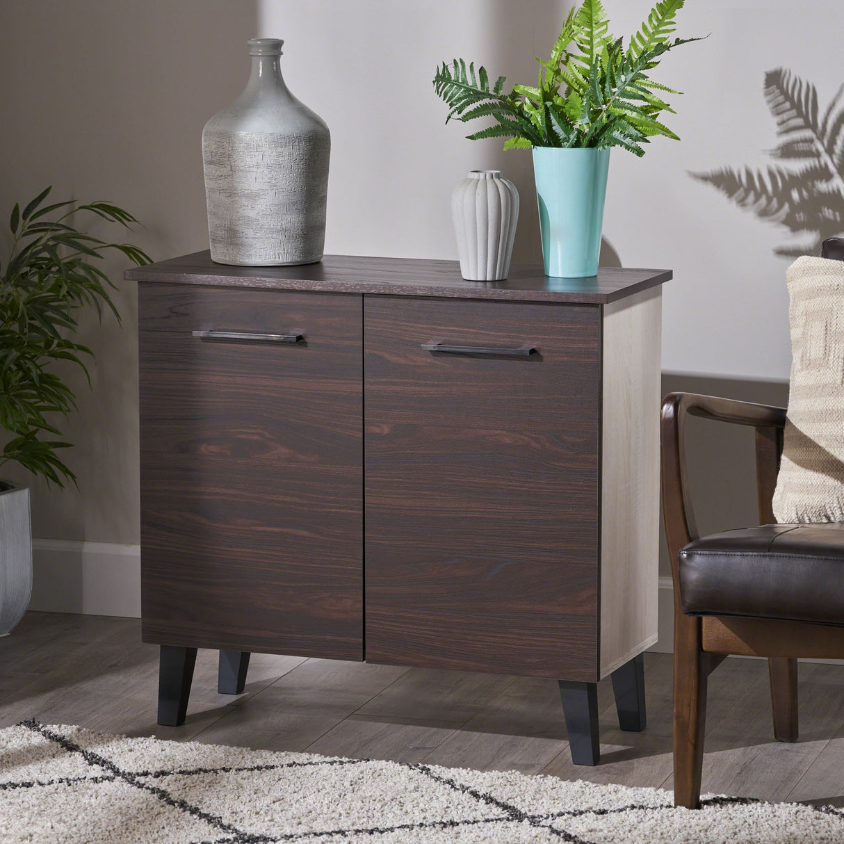 Wilnona Mid-Century 3-Shelf Faux Wood Cabinet by Christopher Knight Home