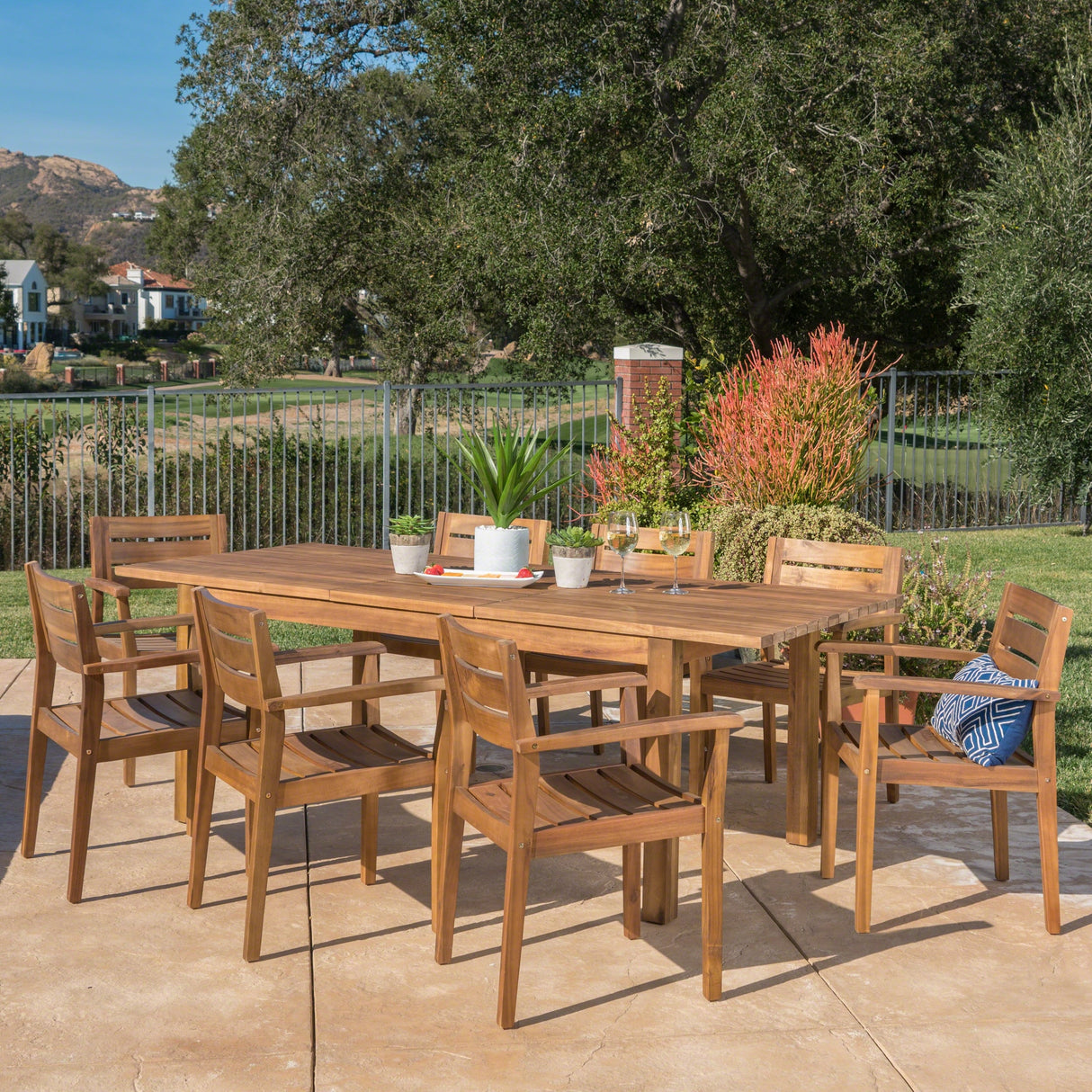 Wilson Outdoor Wood Expandable Rectangle Dining Set by Christopher Knight Home