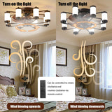 Windmill-shaped Ceiling Fan with Remote & Dimmable Light, Coffee