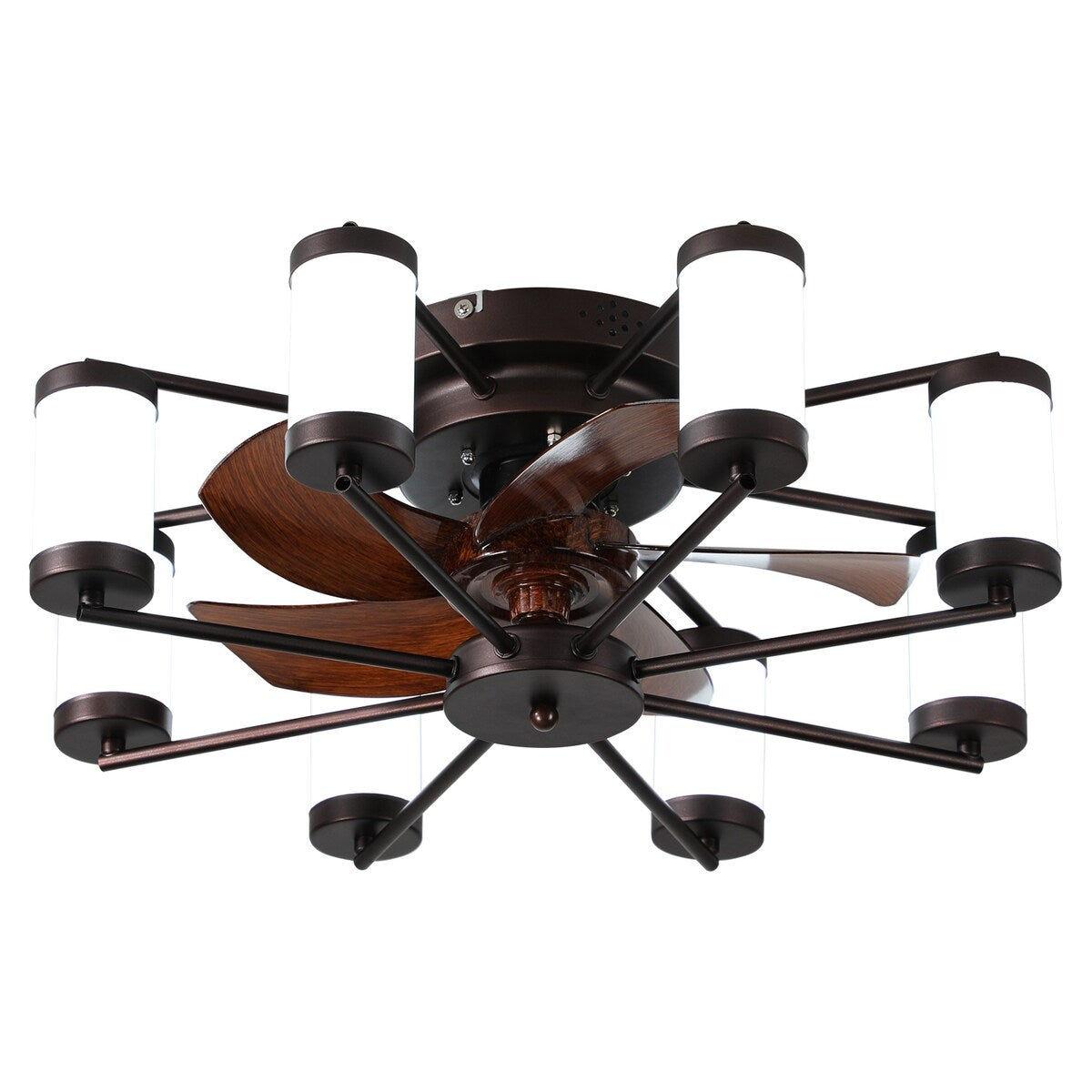 Windmill-shaped Ceiling Fan with Remote & Dimmable Light, Coffee