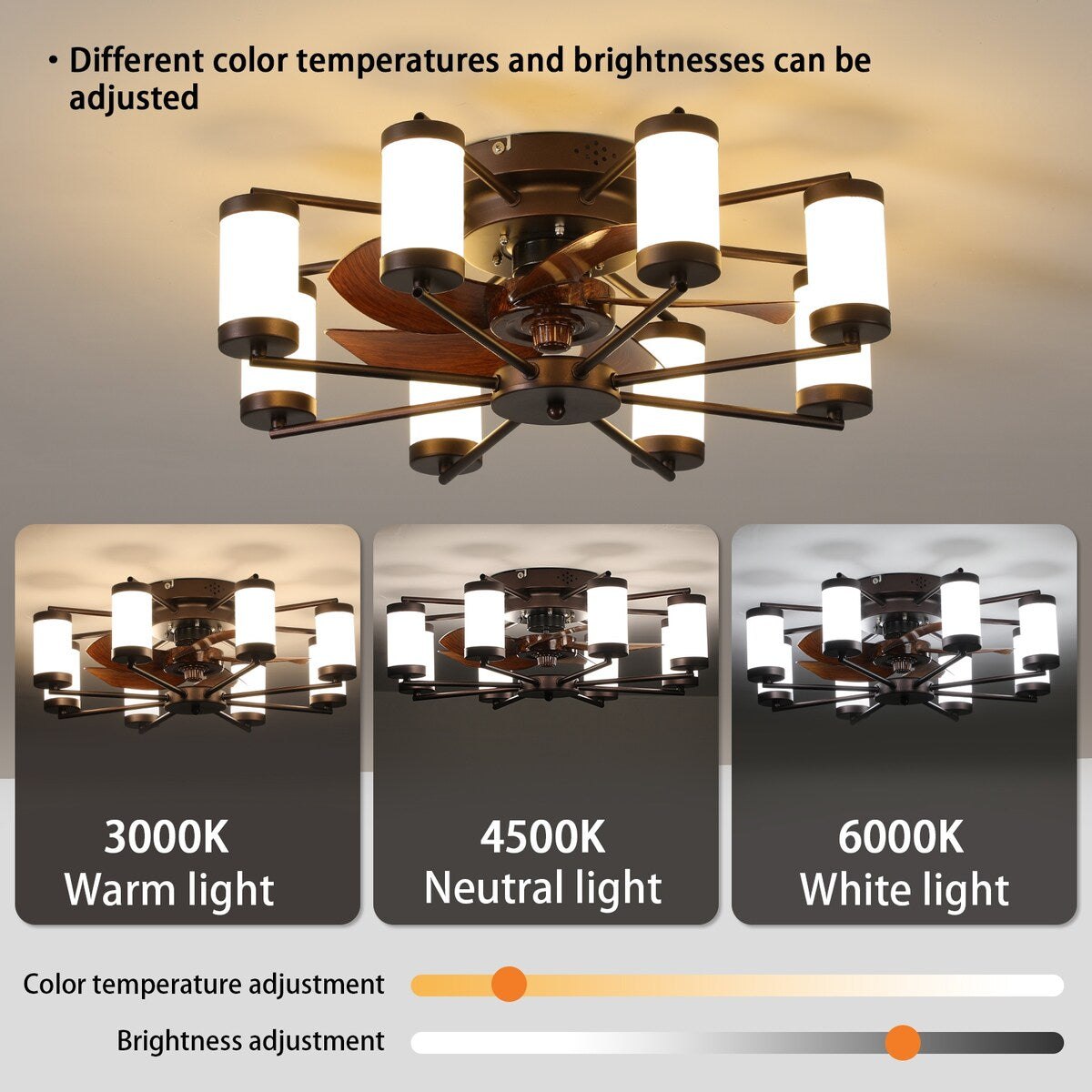 Windmill-shaped Ceiling Fan with Remote & Dimmable Light, Coffee