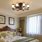 Windmill-shaped Ceiling Fan with Remote & Dimmable Light, Coffee