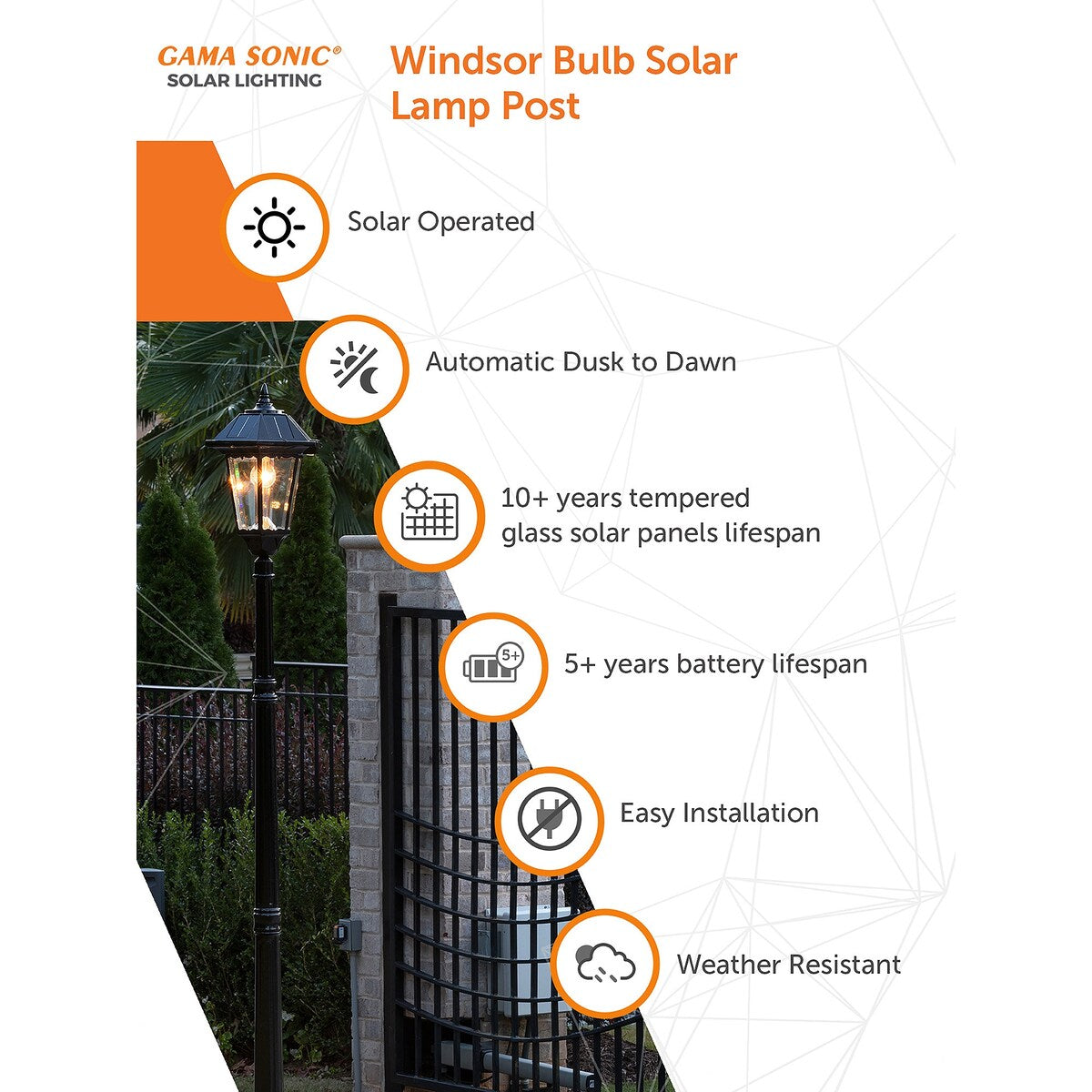 Gama Sonic Windsor Bulb Black Modern Solar Landscape Lamp Post Light