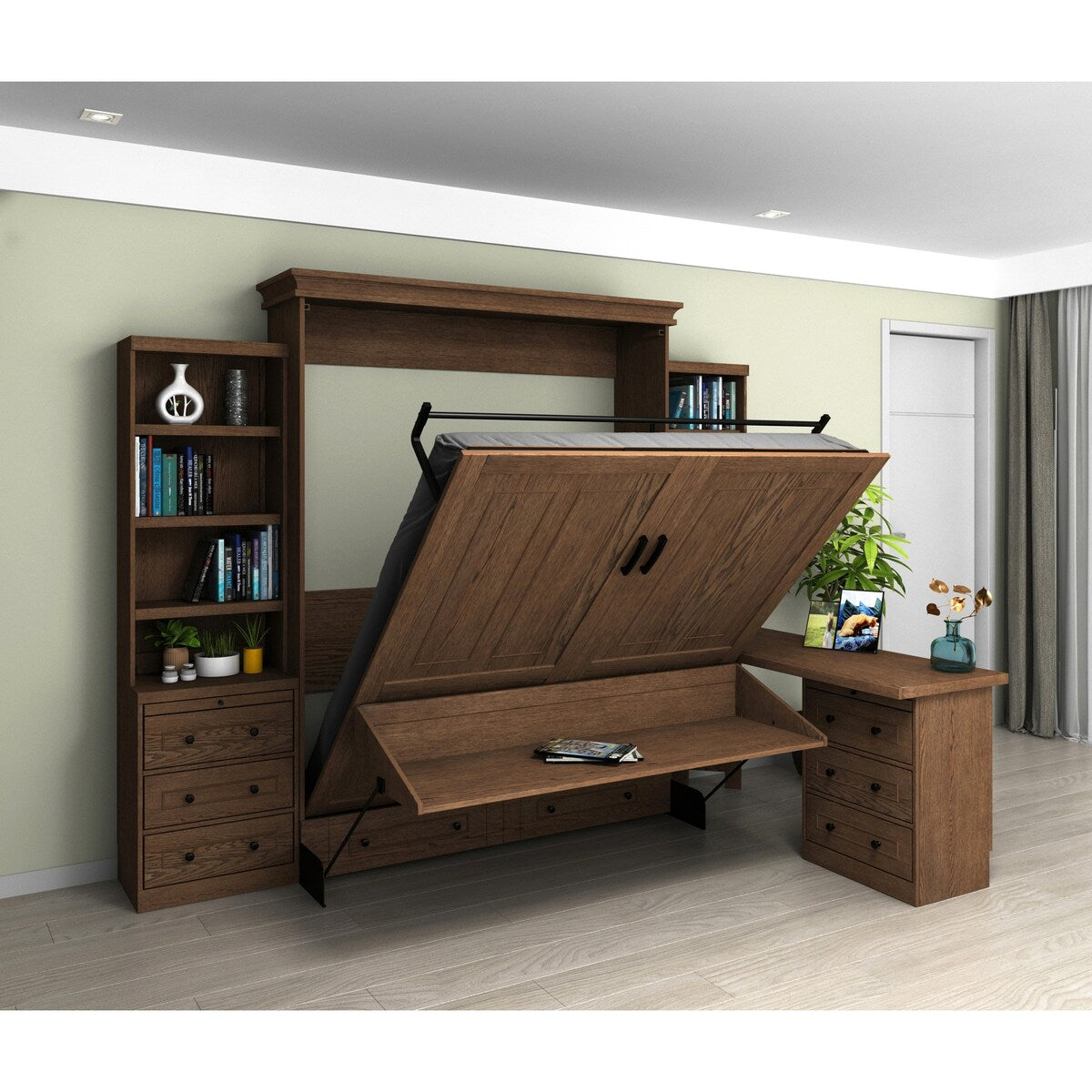 Henderson Queen Office Murphy Desk Bed - 2 Piers, Desktop