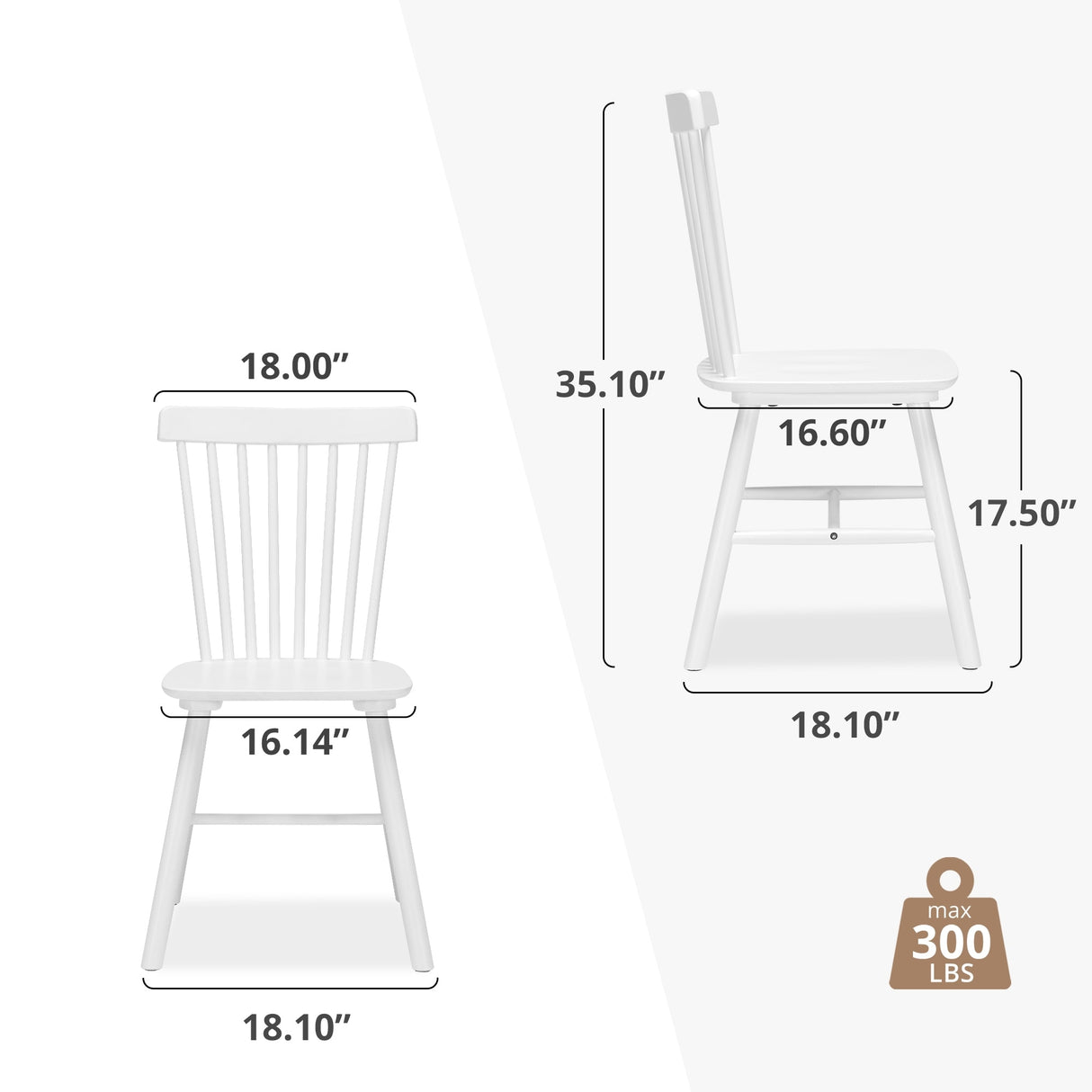 LUE BONA Windsor Solid Wood Dining Chairs For Kitchen And Dining Room Set of 4 - 18.1"D x 18.1"W x 35.1"H
