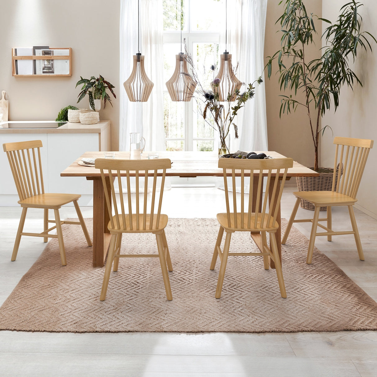 LUE BONA Windsor Solid Wood Dining Chairs For Kitchen And Dining Room Set of 4 - 18.1"D x 18.1"W x 35.1"H