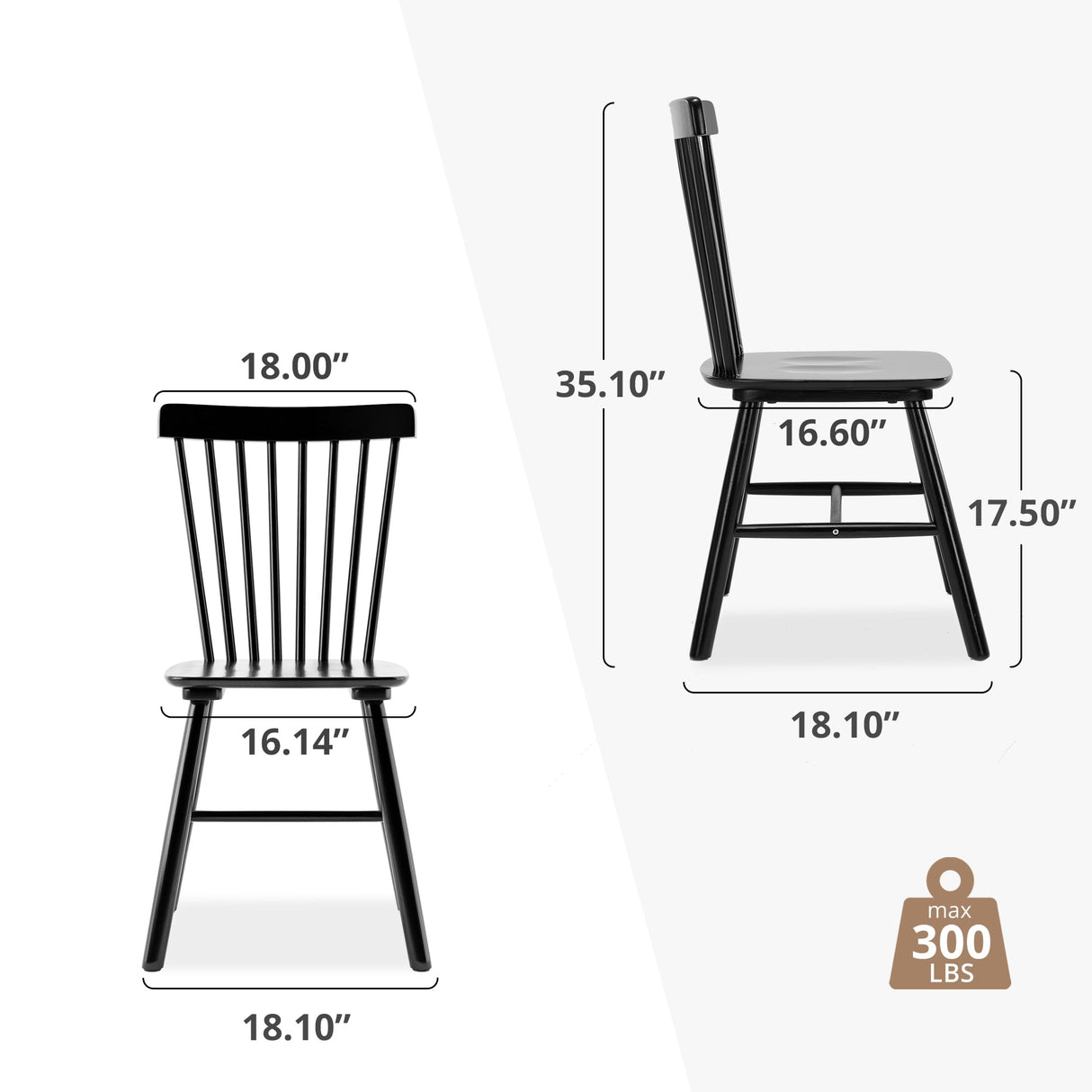 LUE BONA Windsor Solid Wood Dining Chairs For Kitchen And Dining Room Set of 4 - 18.1"D x 18.1"W x 35.1"H