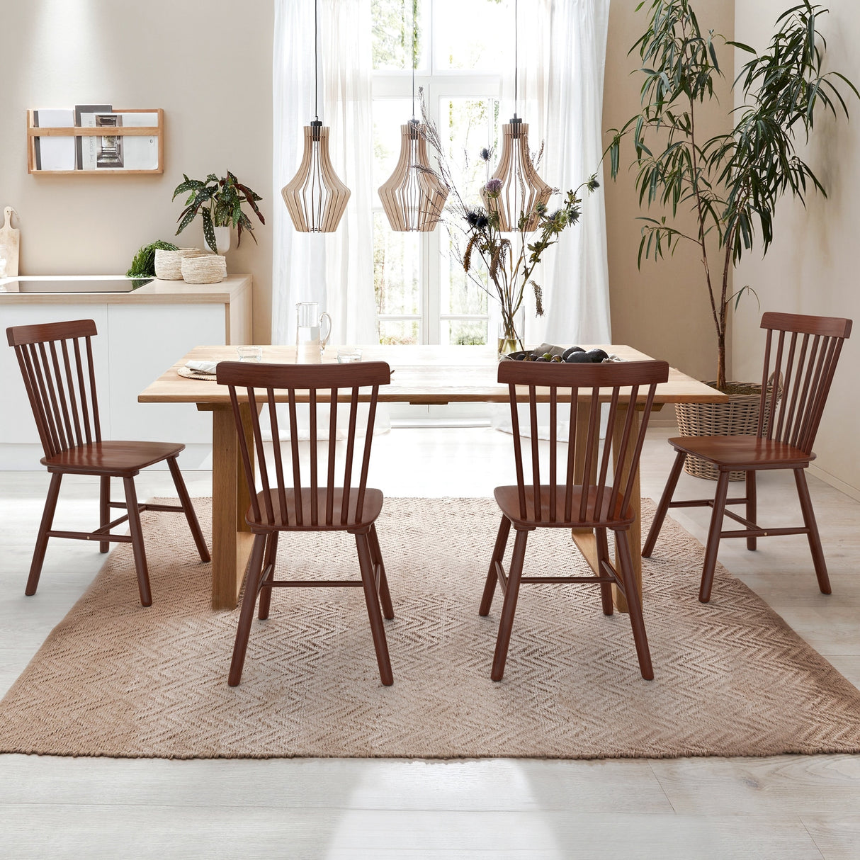 LUE BONA Windsor Solid Wood Dining Chairs For Kitchen And Dining Room Set of 4 - 18.1"D x 18.1"W x 35.1"H