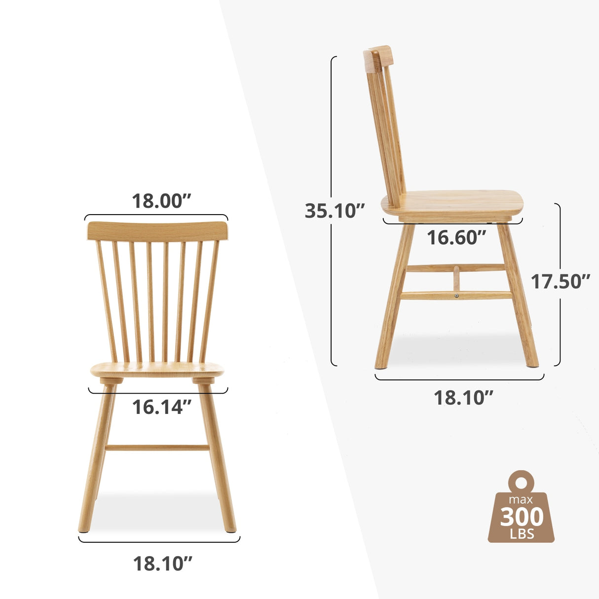 LUE BONA Windsor Solid Wood Dining Chairs For Kitchen And Dining Room Set of 4 - 18.1"D x 18.1"W x 35.1"H