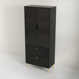 Wine Cabinet with Drawers and Doors, Black Gold High Wine Rack