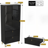 Wine Cabinet with Drawers and Doors, Black Gold High Wine Rack