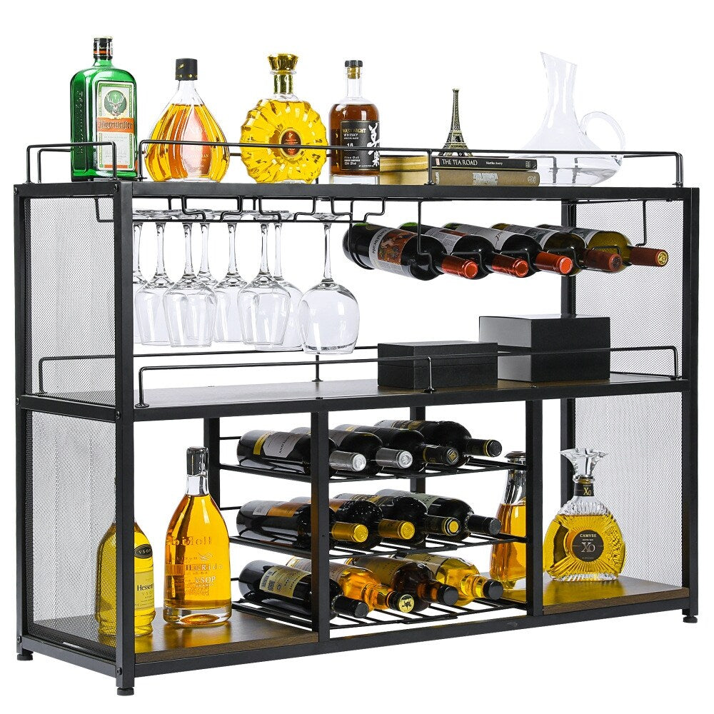 Wine Coffee Bar Liquor Cabinet Freestanding, with Glass Holder